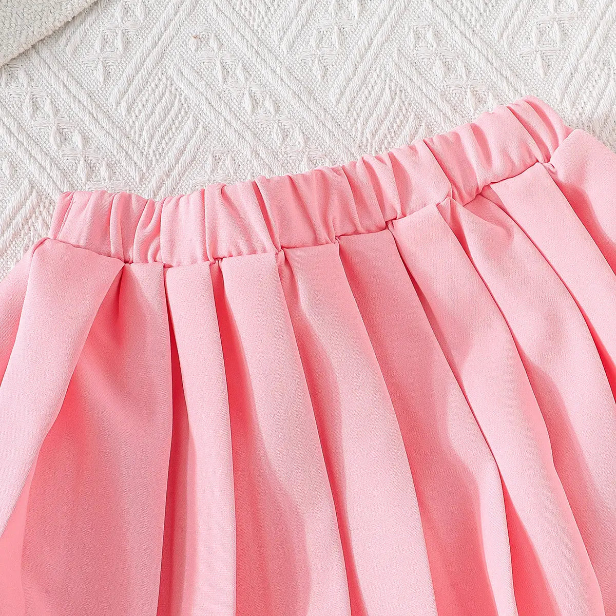 Girls Pink Embellished Ruffled Blazer Vest With Pleated Skirt & Camisole Top Sets Sets