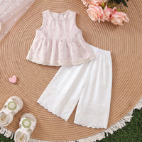 Girls Light Pink Floral Print Peplum Top With Pants Sets 2 pc. Sets Light Pink 1-2 Y