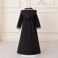 Girls Black Hooded Abaya Dress With Long Sleeves Casual Dresses