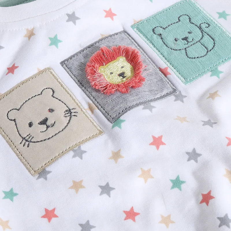 Boys Multicolor Star Printed T-Shirt With Sea Green Shorts Sets Sets