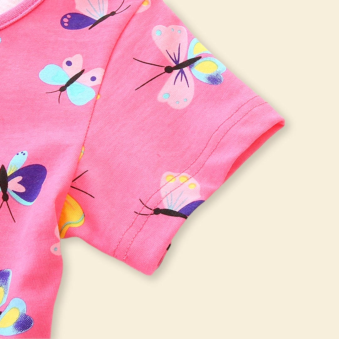 Girls Butterfly Print Casual Short Sleeve Dress Casual Dresses   