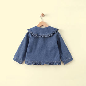 Girls Blue Long Sleeve Embroidered Denim Jacket Coats & Jackets
