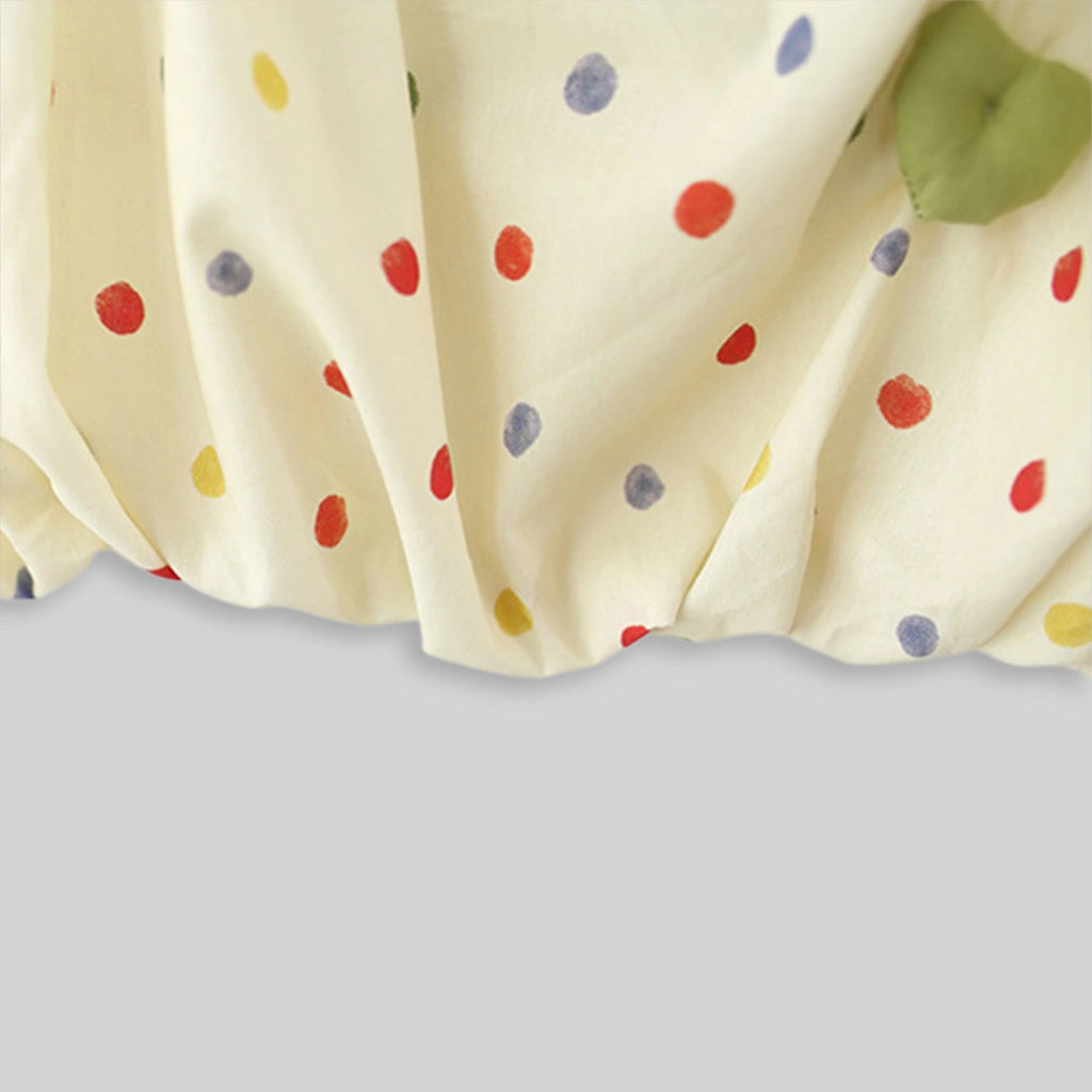 Girls Off White Polka Dot Print Heart Applique Balloon Dress Casual Dresses
