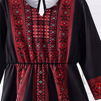 Girls Black Geometric Print Round Neck Fit & Flare Dress Casual Dresses