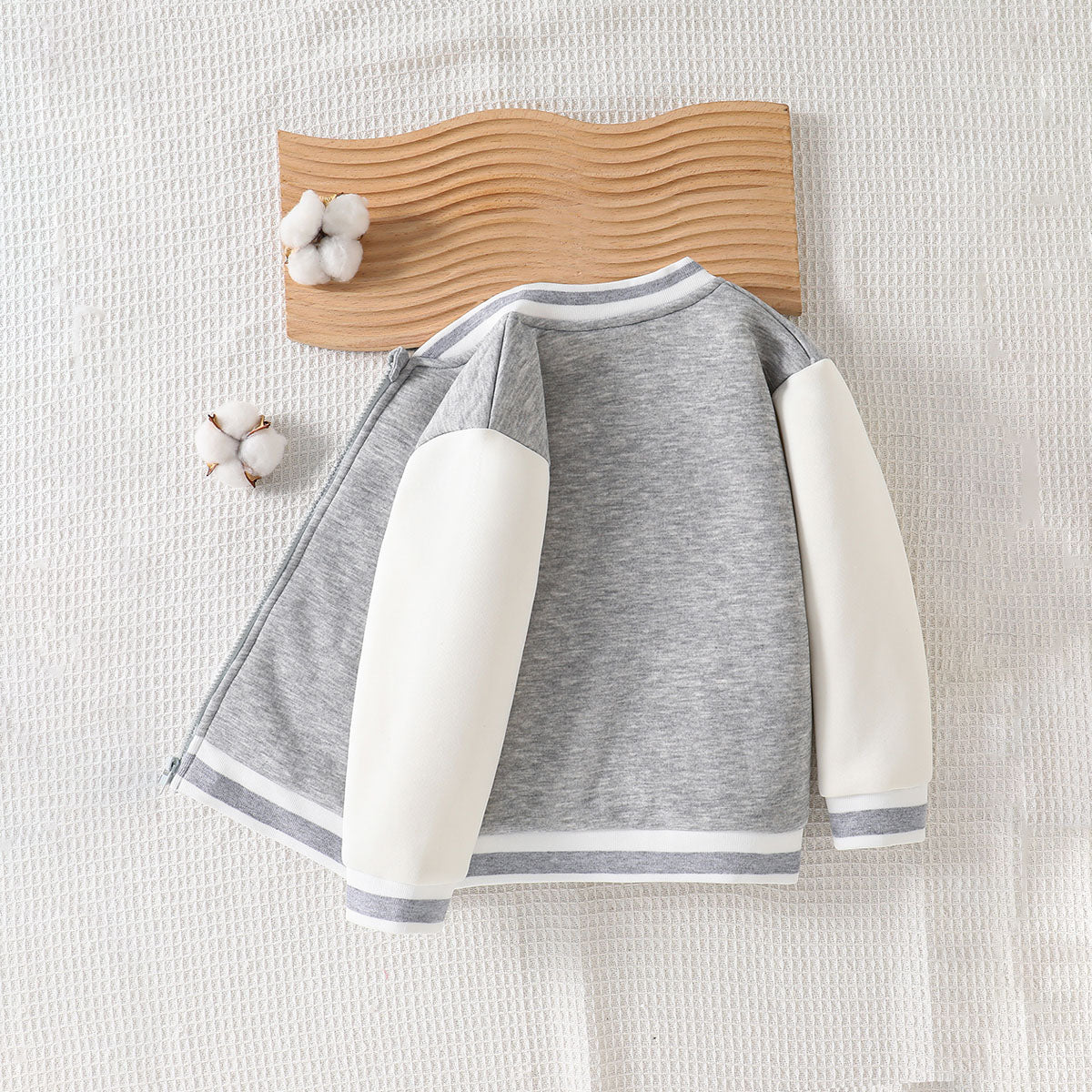Boys Grey Solid Varsity Winter Jacket Coats & Jackets