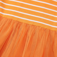 Girls Orange Striped Long Sleeve Fit & Flare Dress Casual Dresses