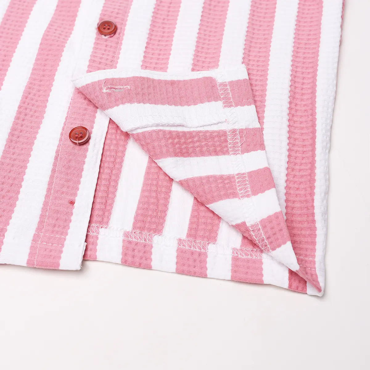 Boys Pink Striped Short Sleeve Shirt With Graphic T-Shirt And Drawstring Shorts Sets Sets