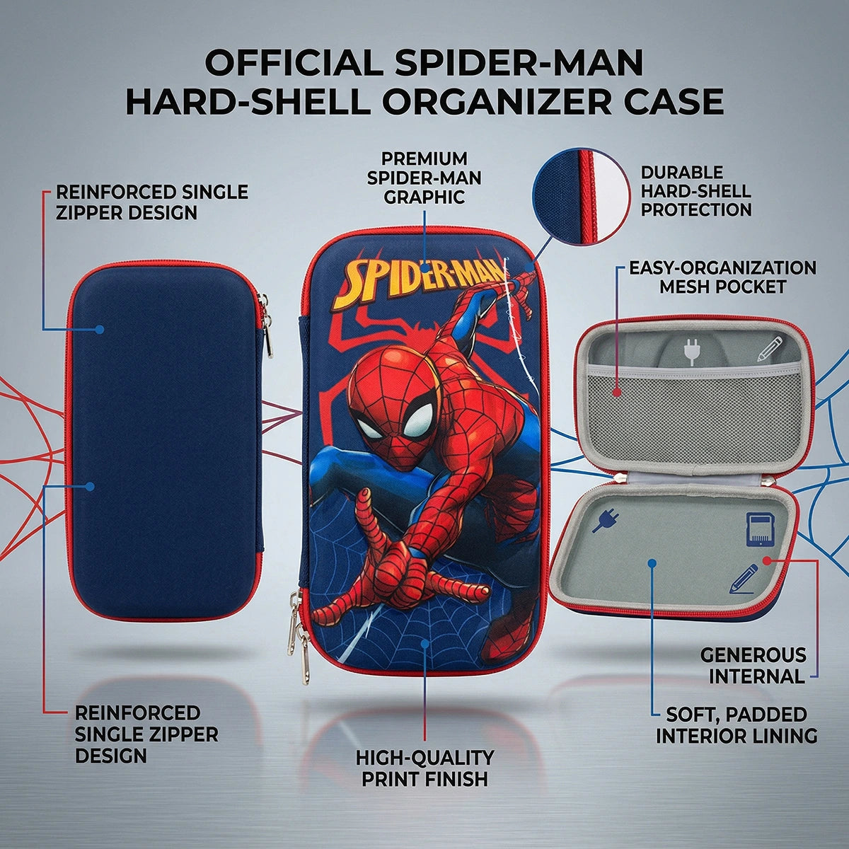 Boys Blue Spiderman Hard-Shell Pencil Box Trending Accessories