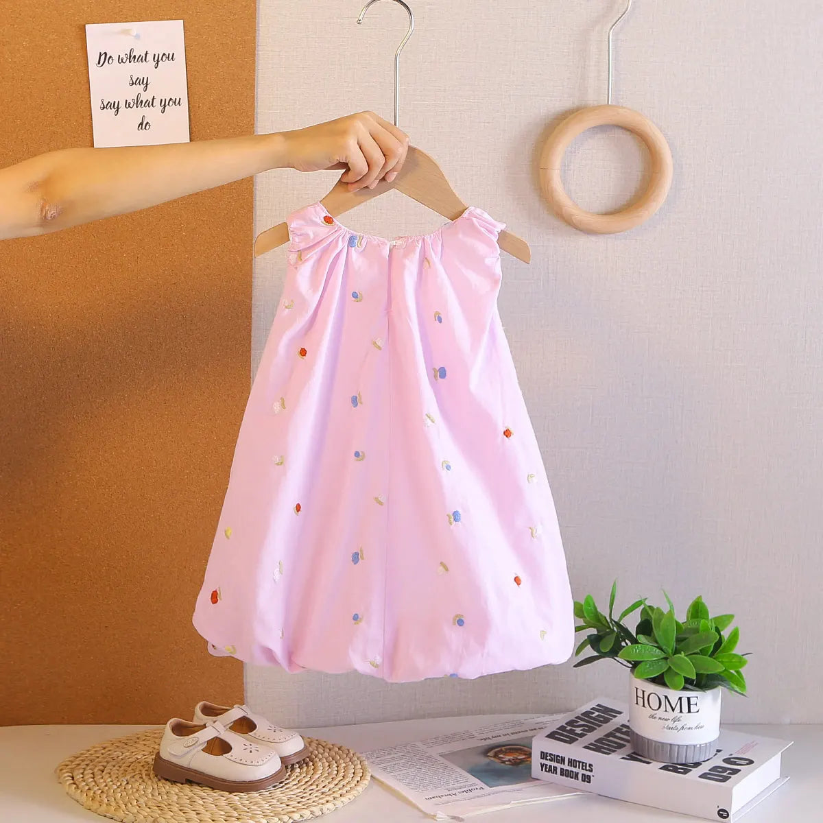 Girls Light Purple Embroidered Sleeveless A-line Bubble Dress Casual Dresses