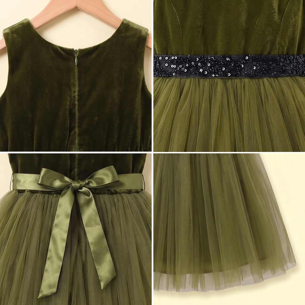 Girls Olive Green Sleeveless Fit & Flare Party Dress Party Dresses