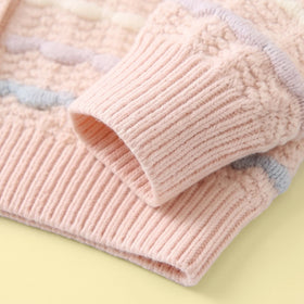 Girls Light Pink Striped Long Sleeve Cardigan Sweaters & Cardigans