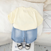 Boys Apricot Graphic Short Sleeves T-Shirt With Printed Denim Shorts Set 2 pc. Sets