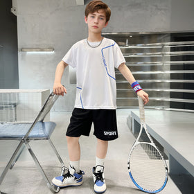 Boys White Typographic Sports Printed Summer T-Shirt With Shorts Set 2 pc. Sets