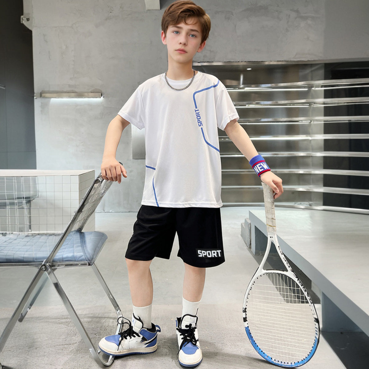 Boys White Typographic Sports Printed Summer T-Shirt With Shorts Set 2 pc. Sets