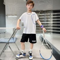 Boys White Typographic Sports Printed Summer T-Shirt With Shorts Set 2 pc. Sets