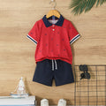 Boys Red Printed Short Sleeves Polo T-Shirt With Shorts Set 2 pc. Sets Red 3-4 Y
