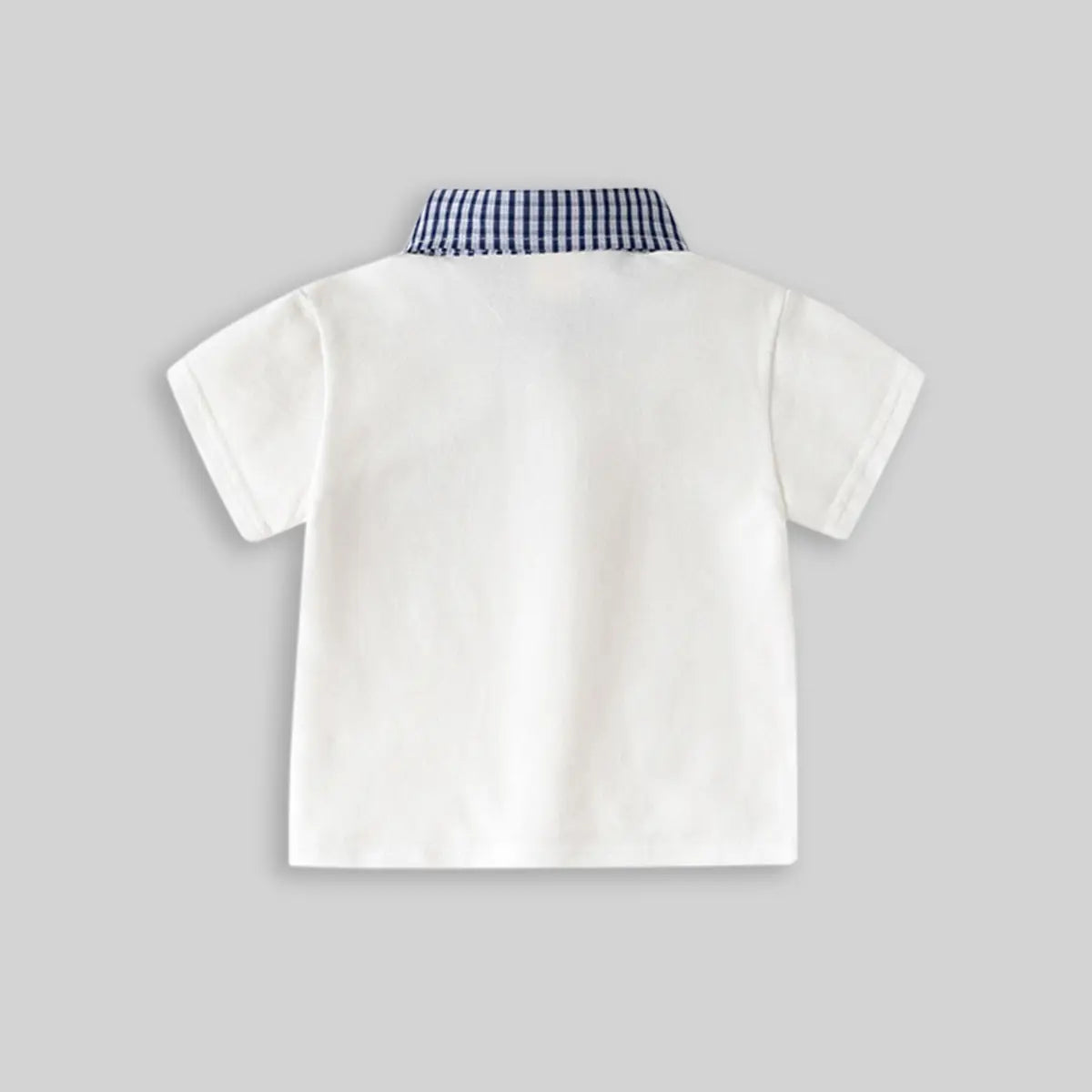 Boys White Short Sleeves Polo T-Shirt With Checked Collar Tshirts