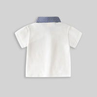 Boys White Short Sleeves Polo T-Shirt With Checked Collar Tshirts