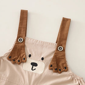 Girls Light Pink Embroidered Dungaree With Bear Print T-Shirt Set Sets