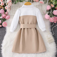 Girls Beige Solid Long Sleeves Shirt Dress Casual Dresses
