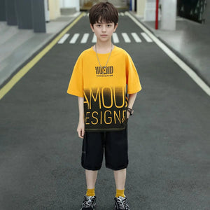 Boys Mustard Typographic Printed Oversized T-Shirt With Shorts Set Sets Mustard 5-6 Y