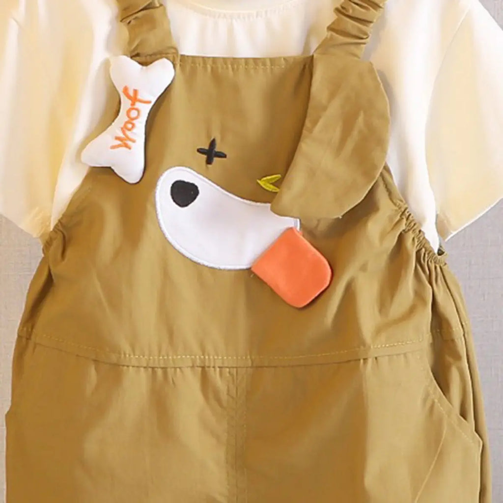 Boys Brown Puppy Applique Short Sleeve T-shirt with Dungaree Sets 2 pc. Sets