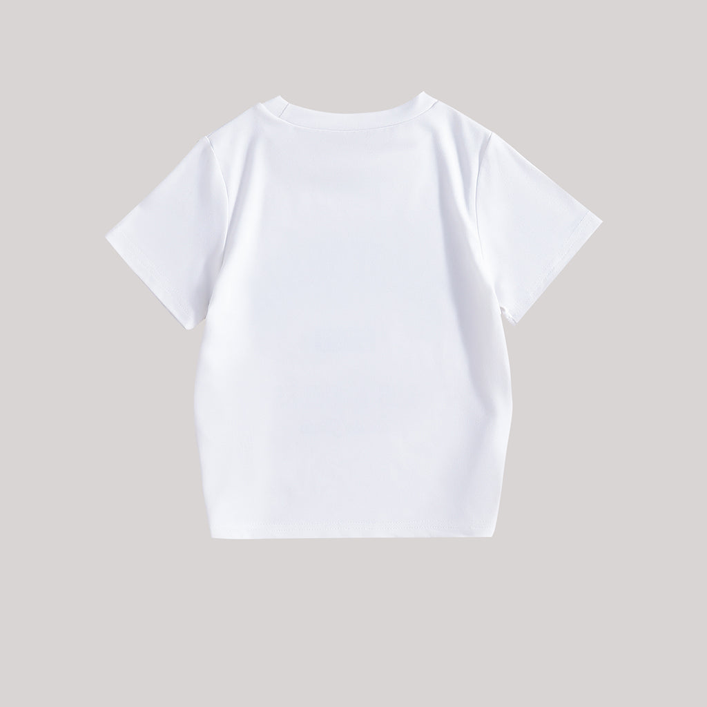 Girls White Typographic Printed Short Sleeves T-Shirt With Pants Set 2 pc. Sets
