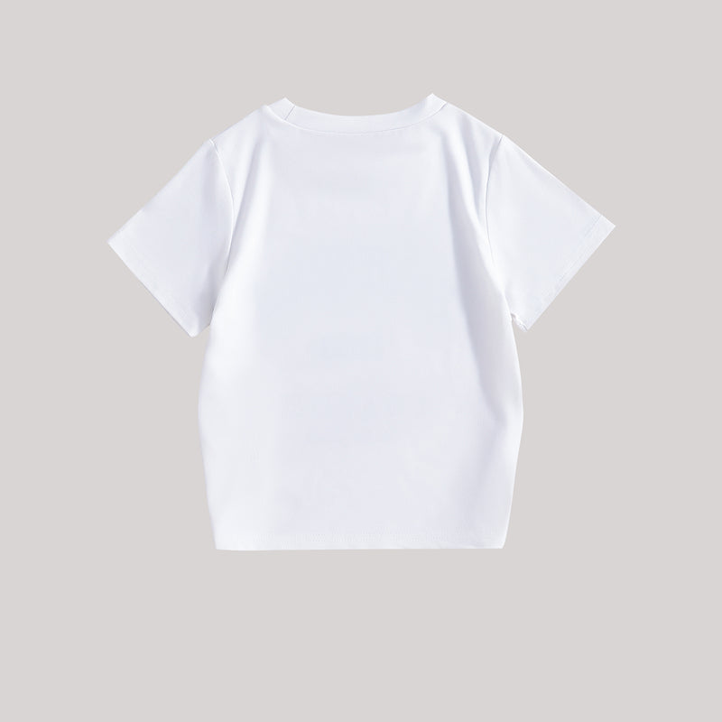 Girls White Typographic Printed Short Sleeves T-Shirt With Pants Set 2 pc. Sets