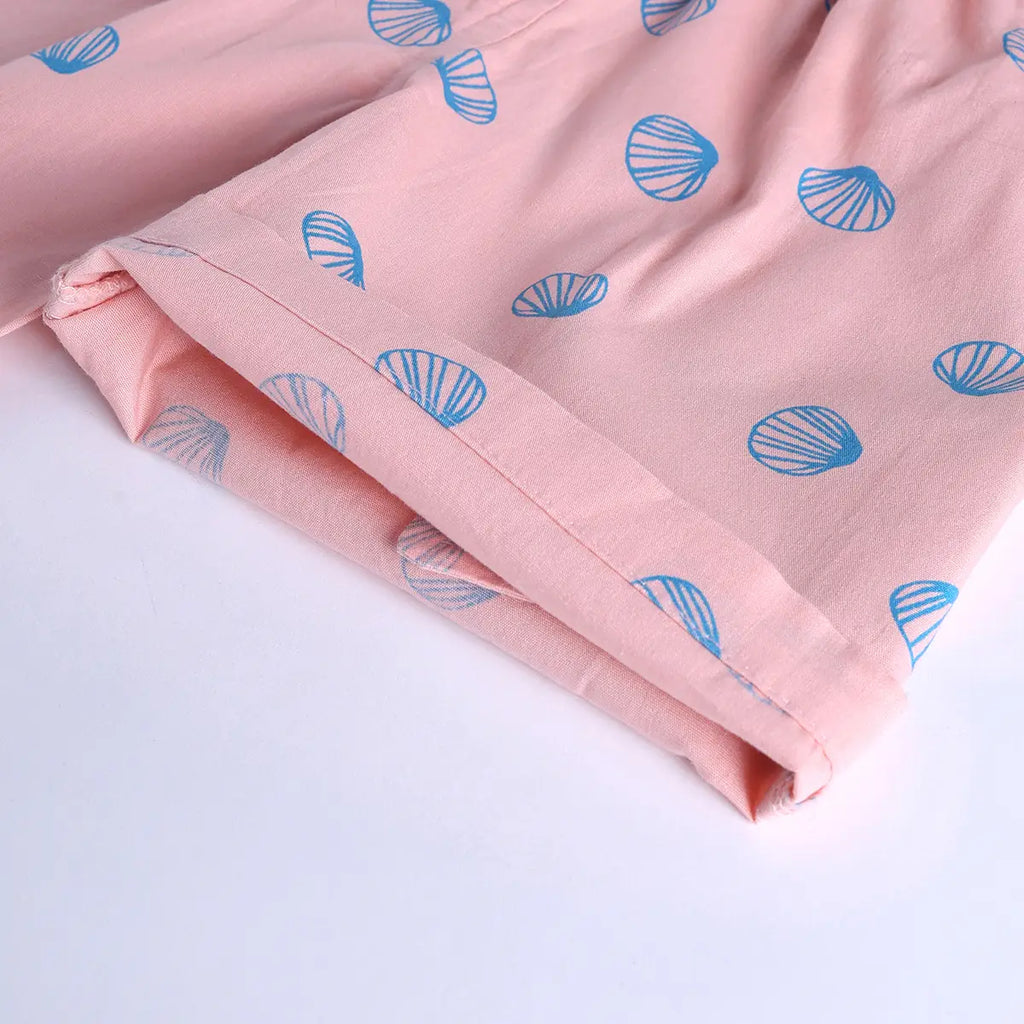 Boys Pink Seashell Printed Short Sleeve Shirt With Printed Elasticated Shorts Sets Sets