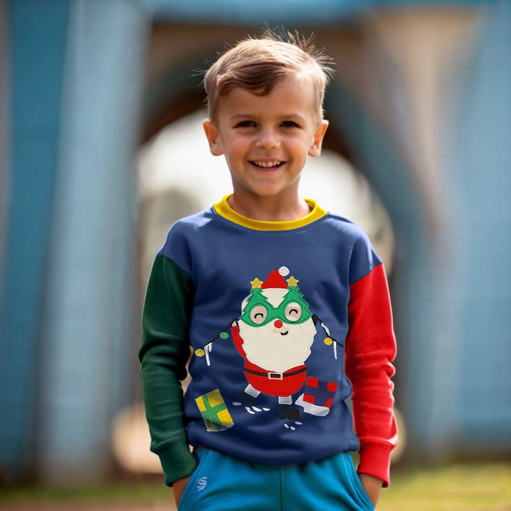 Boys Santa Patch Colorblock Sweatshirt Sweatshirts & Hoodies Multicolor 1-2 Y 