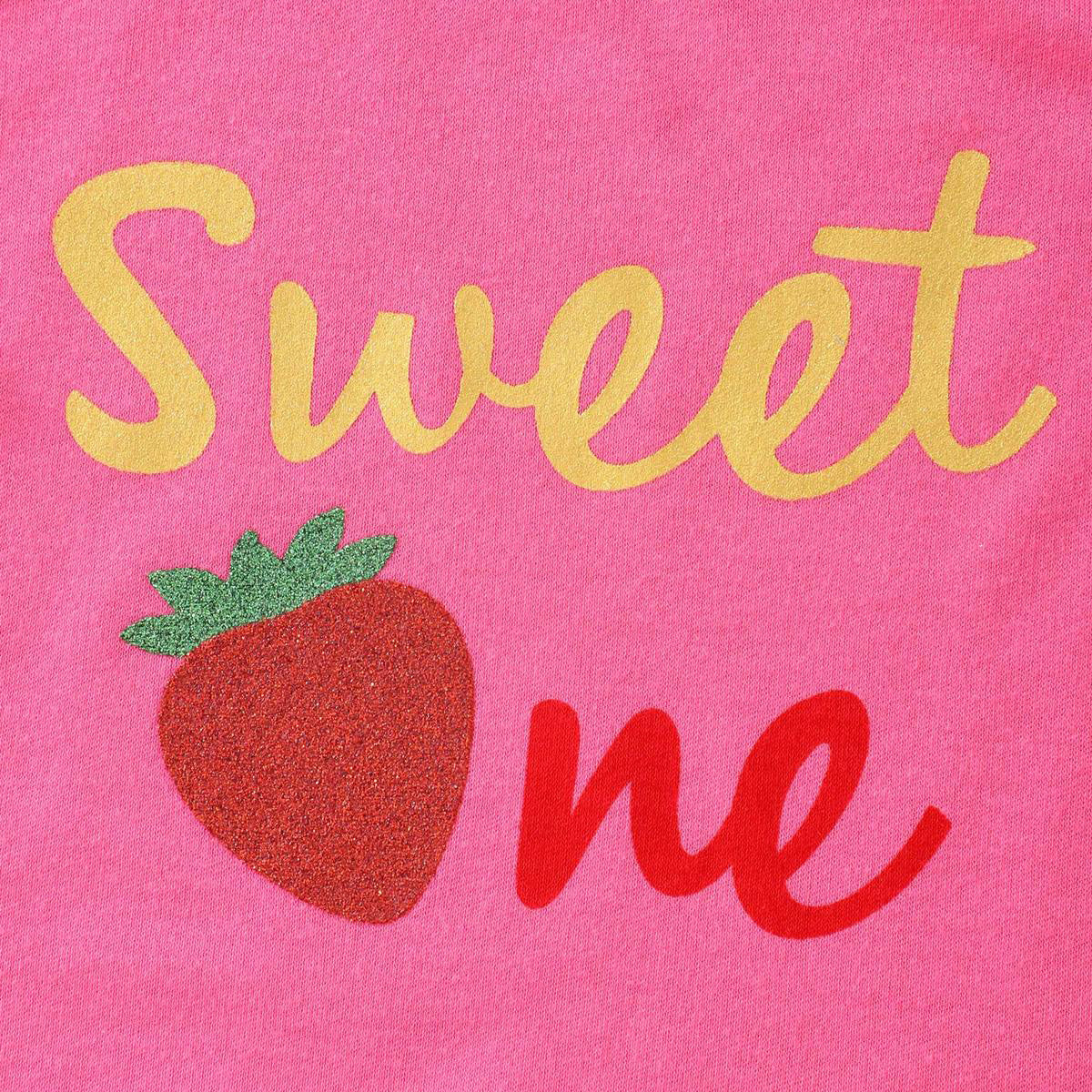 Girls Fuchsia Printed Top with Glitter Strawberry Tulle Skirt Set Sets