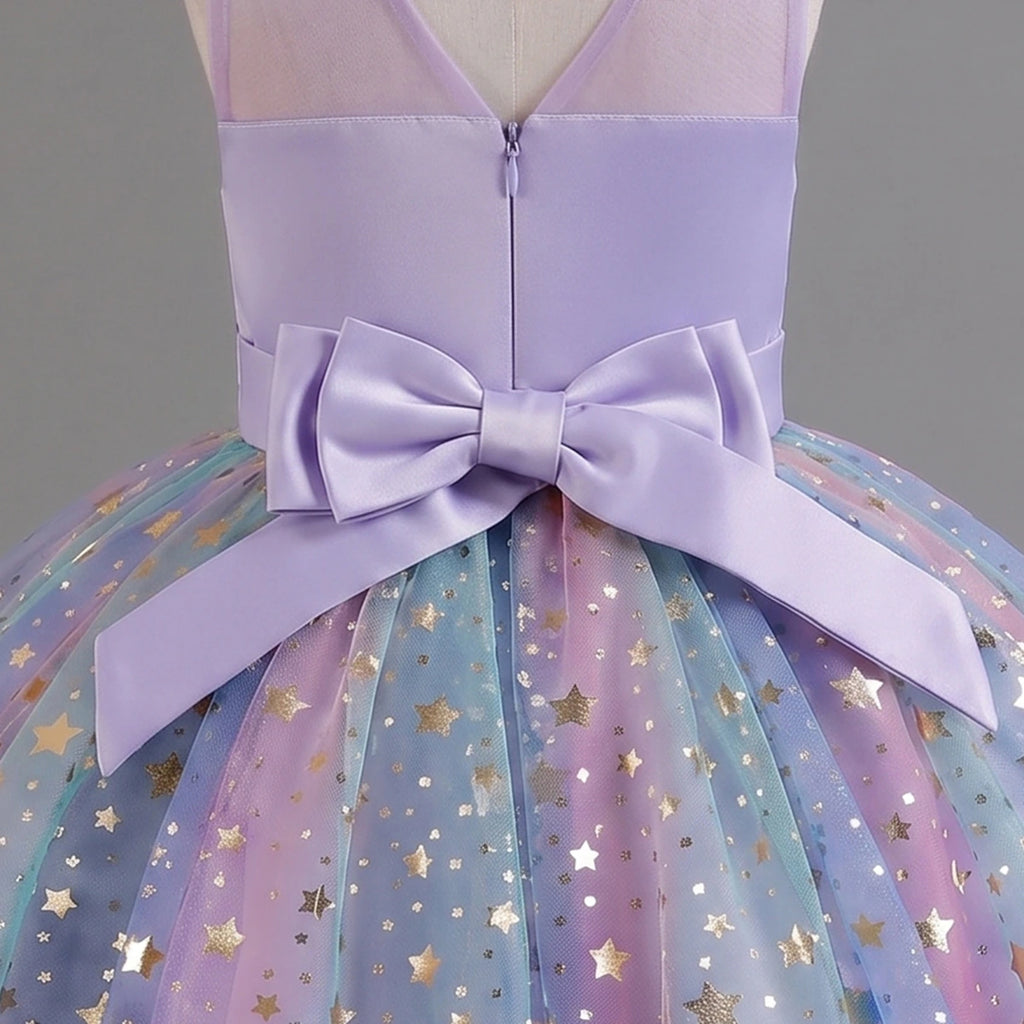 Girls Lavender Star Foil Print Sleeveless Fit & Flare Party Wear Dress Party Dresses