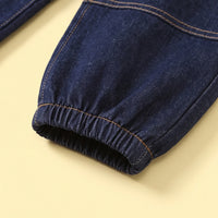 Boys Light Grey Striped Jacket With Denim Pants Sets Sets
