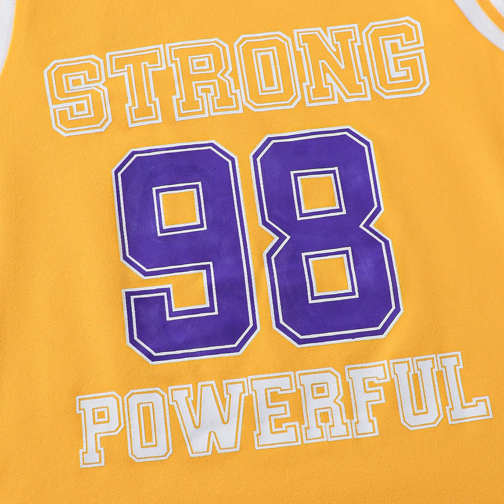 Boys Yellow Alphanumeric Printed Sleeveless T-Shirt With Shorts Summer Co-ord Set 2 pc. Sets