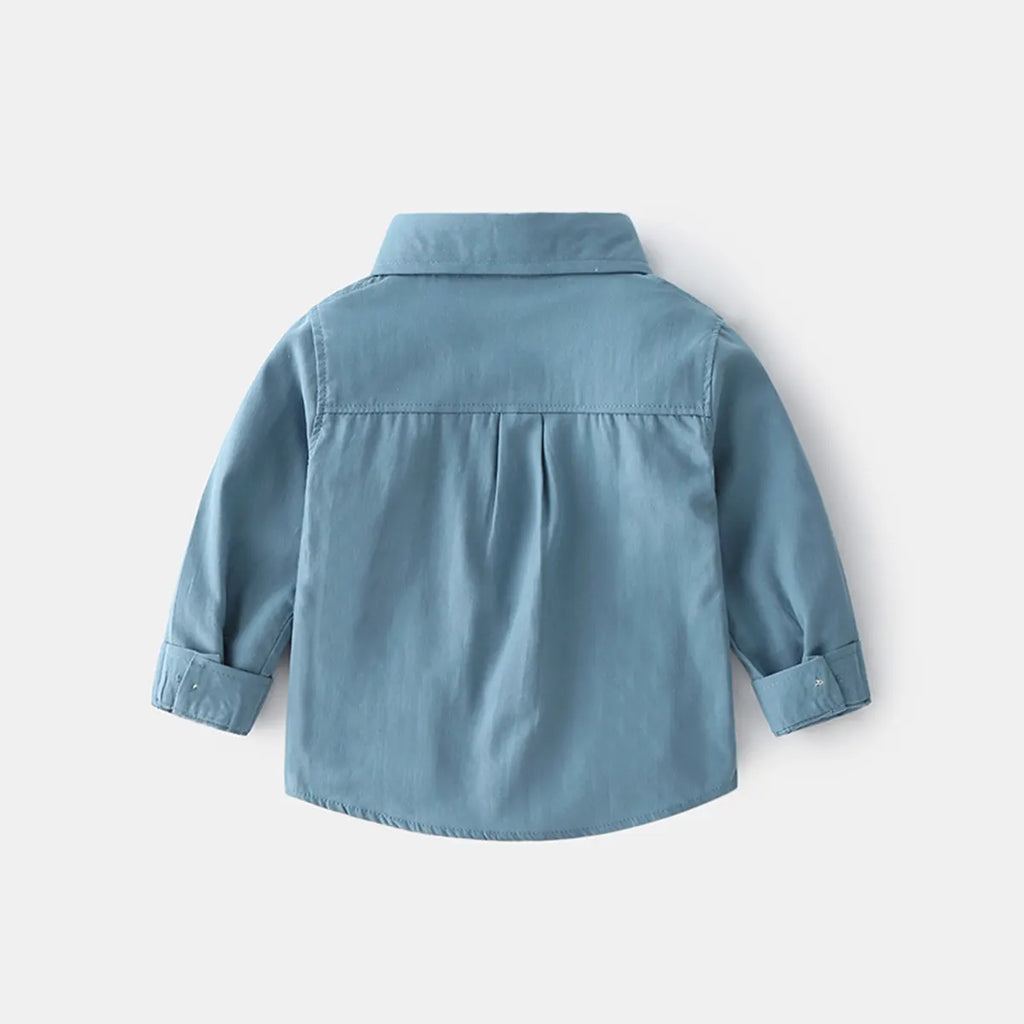 Boys Light Blue Long Sleeves Shirts With Angled Patch Pocket Shirts