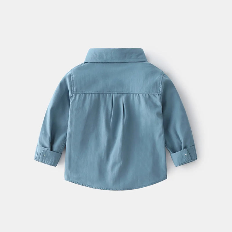 Boys Light Blue Long Sleeves Shirts With Angled Patch Pocket Shirts