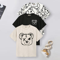 Boys Multicolor Bear Print Short Sleeve T-Shirt ( Pack Of 3 ) Tshirts