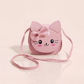 Girls Pink Cat Motif Non Detachable Sling Bag Sling Bags Pink Onesize