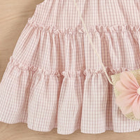 Girls Light Pink Checkered Tiered Flutter Sleeve Dress Casual Dresses