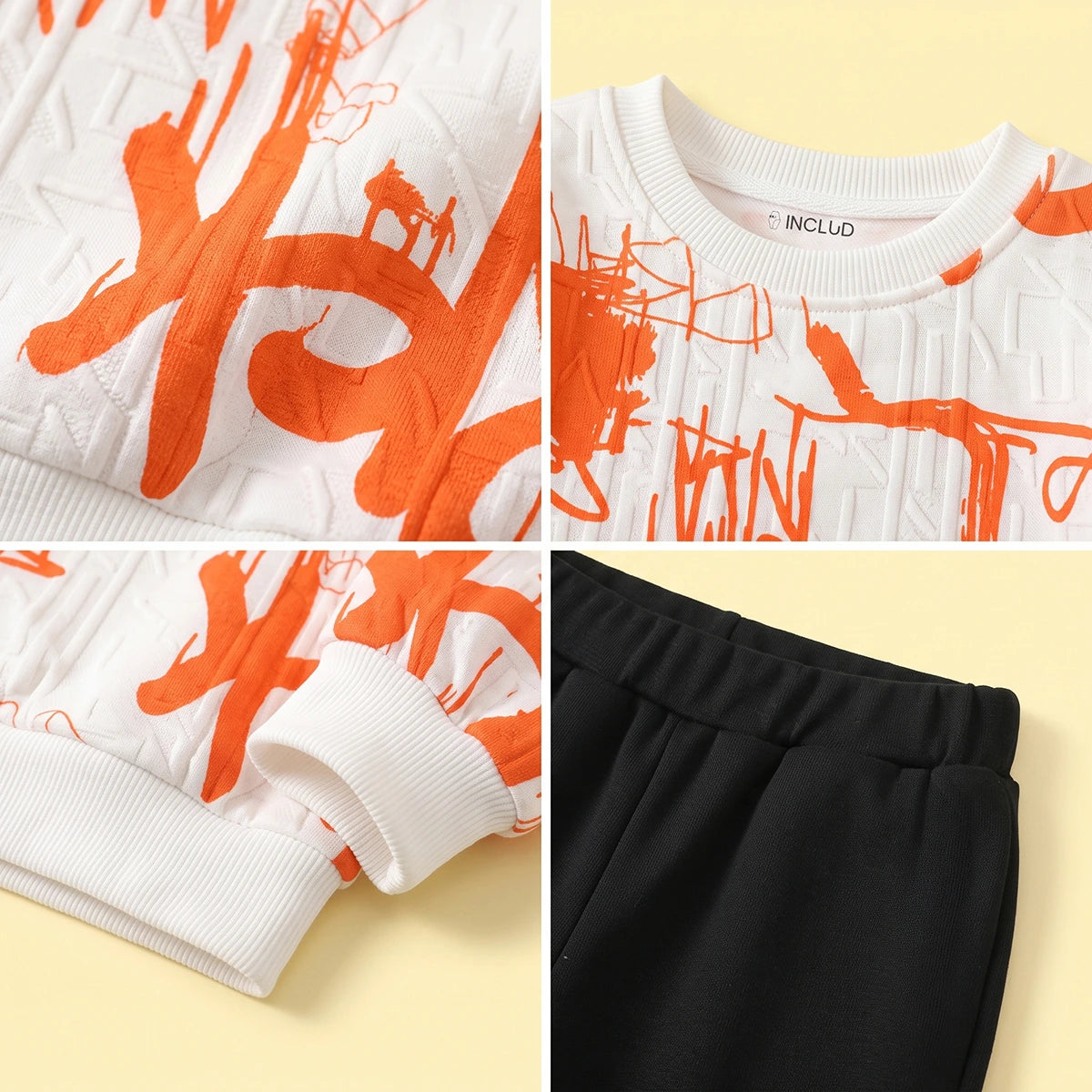 Boys Orange Abstract Printed Sweatshirt With Joggers Sets Sets