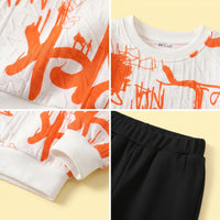 Boys Orange Abstract Printed Sweatshirt With Joggers Sets Sets