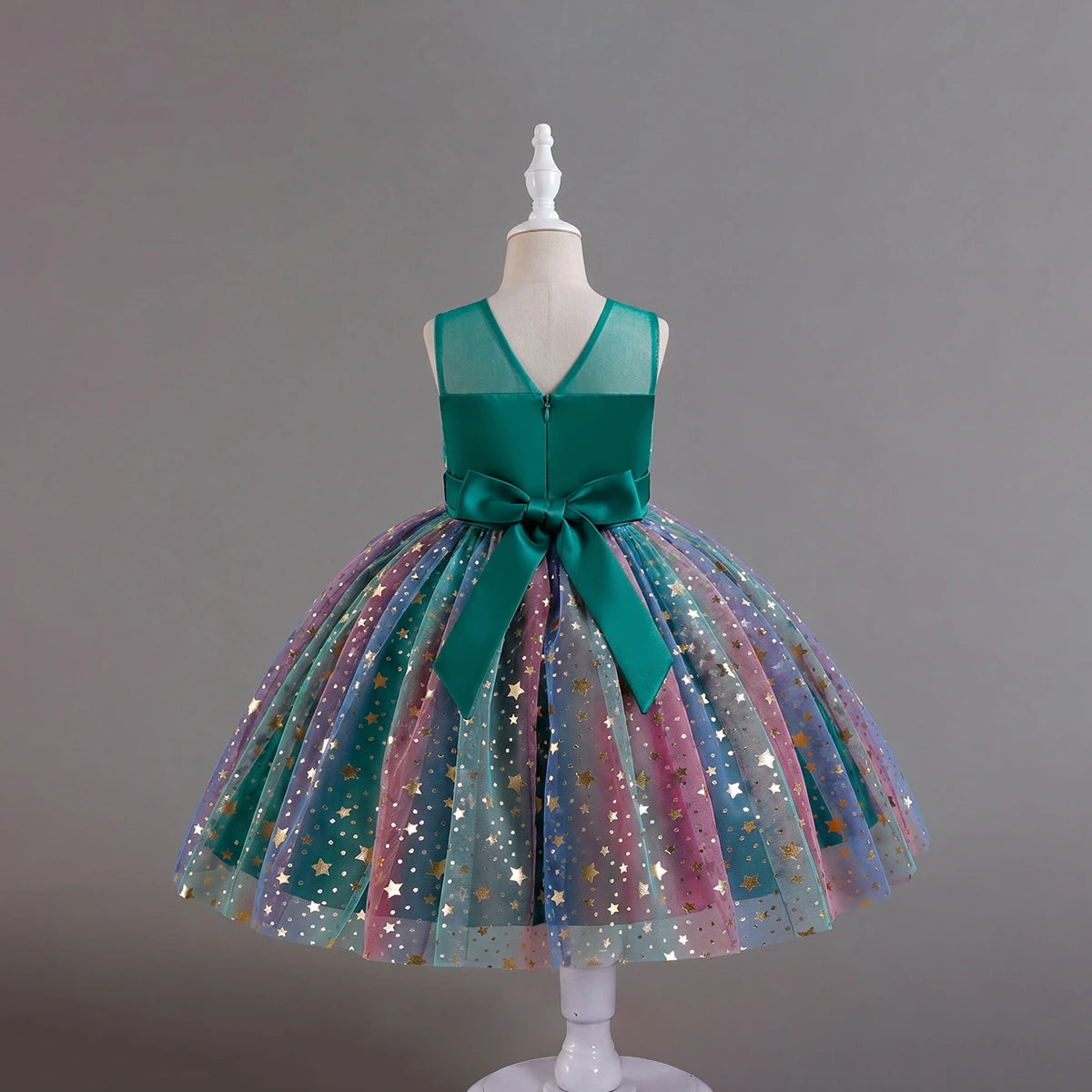 Girls Green Star Foil Print Sleeveless Fit & Flare Party Wear Dress Party Dresses
