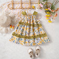 Girls Multicolour Botanical Print Sleeveless Tiered Dress Casual Dresses Multicolor 1-2 Y