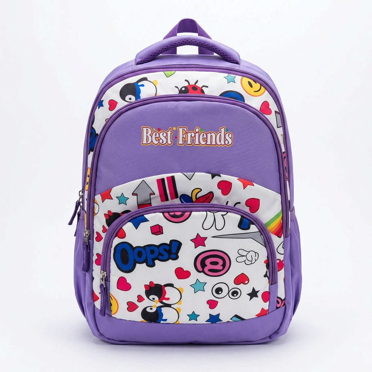 Girls Purple Emoji Print Polyester School Backpack Trending Accessories Purple Onesize