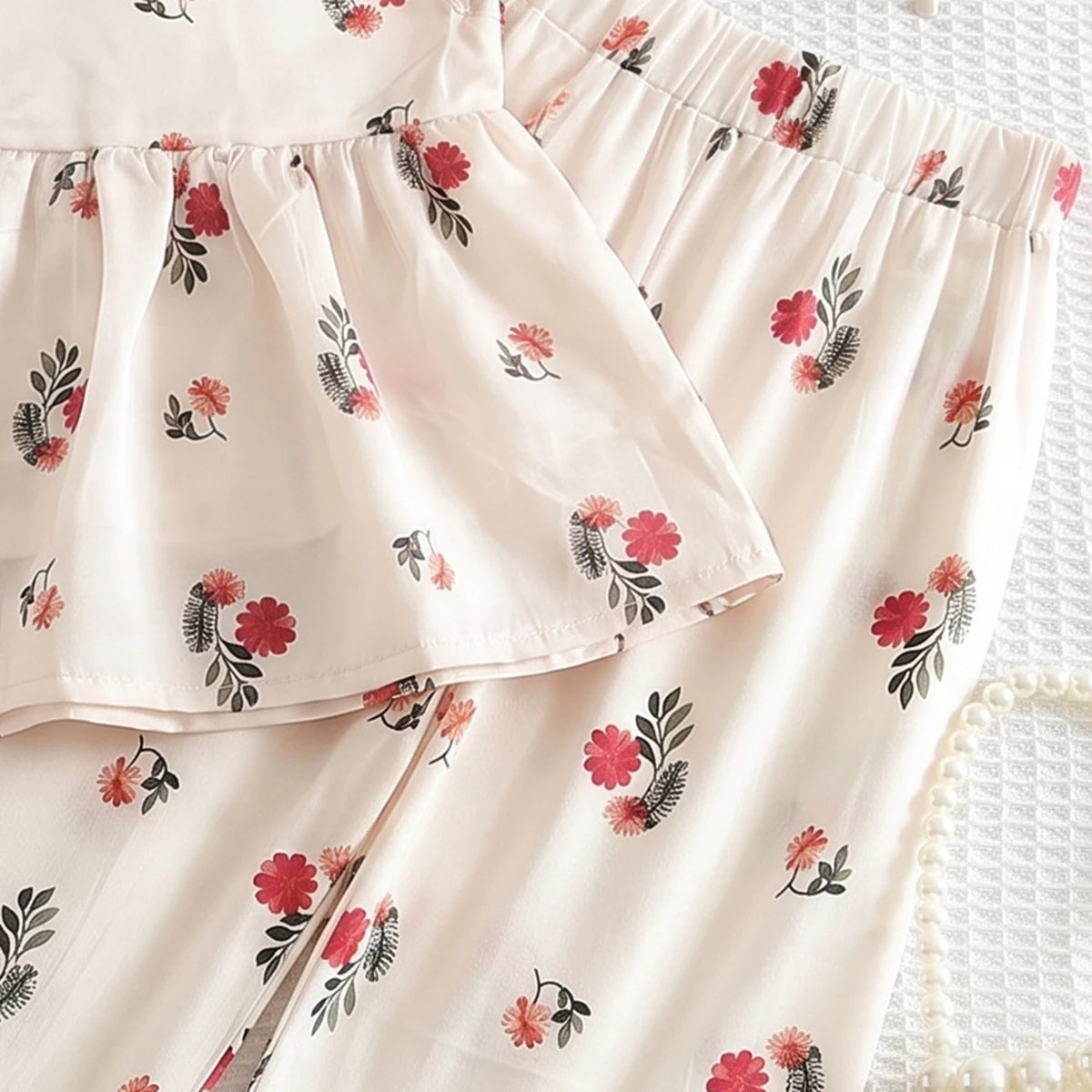 Girls Off White Floral Print Top With Pants Sets 2 pc. Sets