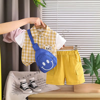Boys Yellow Checked Shirt With Cargo Shorts Sets Sets Yellow 1-2 Y