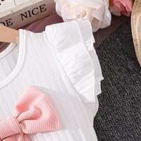 Girls White Textured Flutter Sleeve Top With Elasticated Skirt Sets 2 pc. Sets