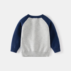 Boys Grey Regular Sweater With Self-Design Crane Patterns Sweaters & Cardigans