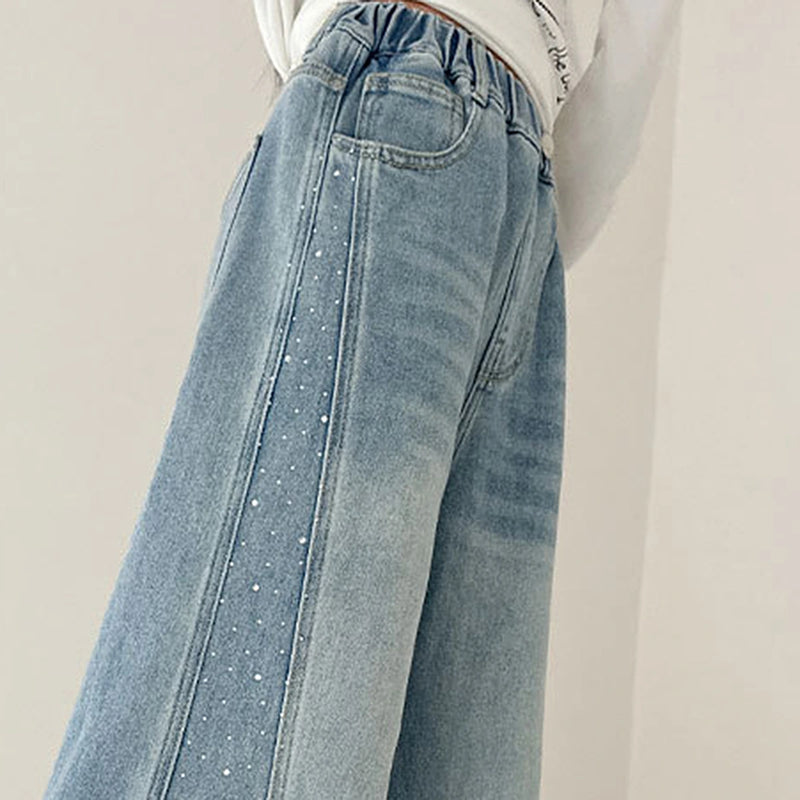 Girls Blue Embellished Relaxed Fit Denim Jeans Pants