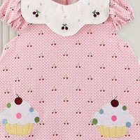 Girls Pink Cherry Printed Puff Sleeve A-line Dress Casual Dresses